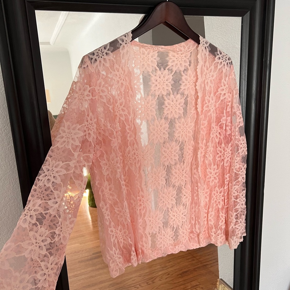 SOLD Vintage Pink Lace Cardigan